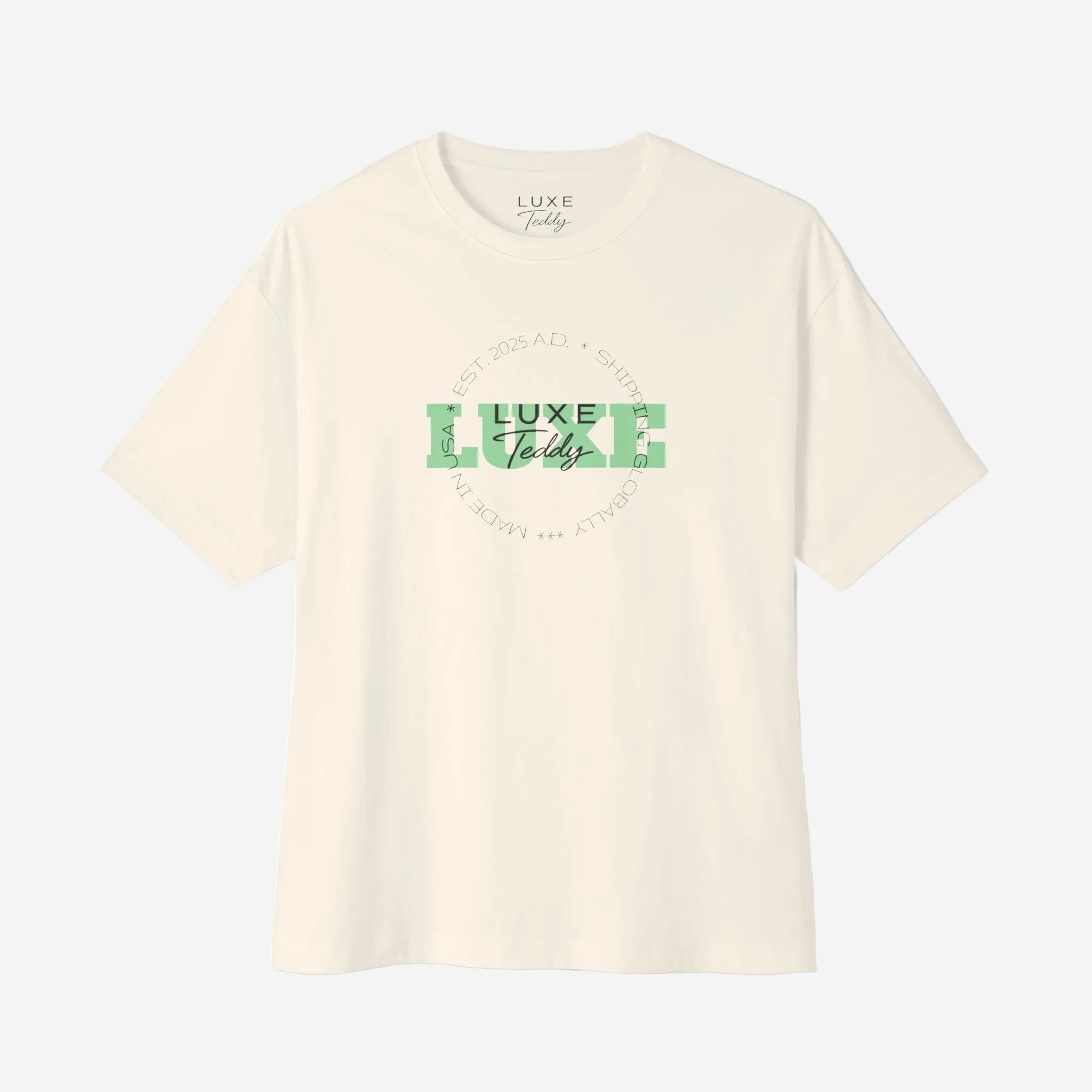 Luxe Teddy Oversized Vintage Green 'LUXE' Boxy Tee | 1021