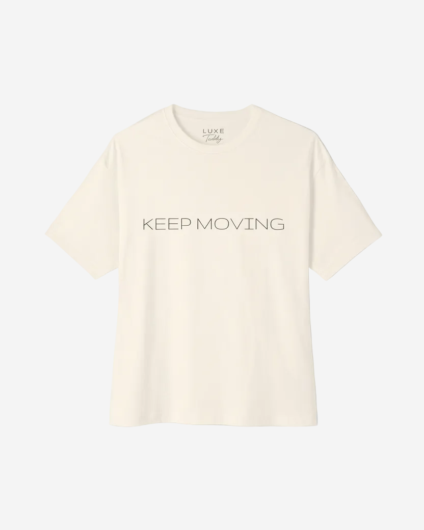 Luxe Teddy Oversized 'KEEP MOVING' Boxy Tee | 1023