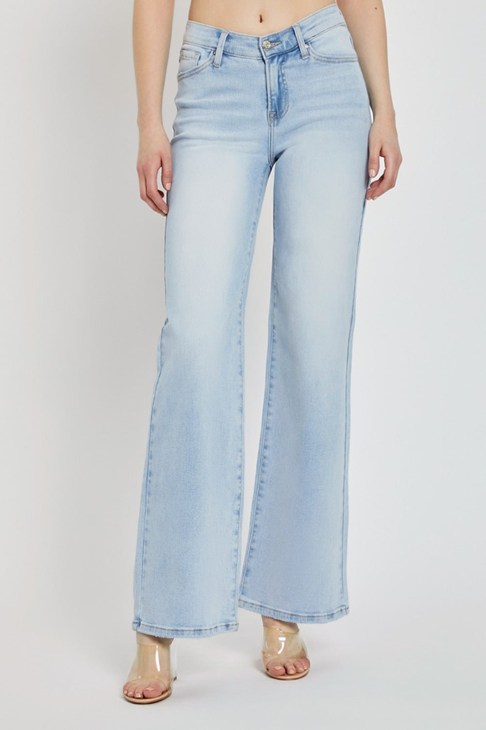 Wide Leg V-Dipped Front Waist Jeans