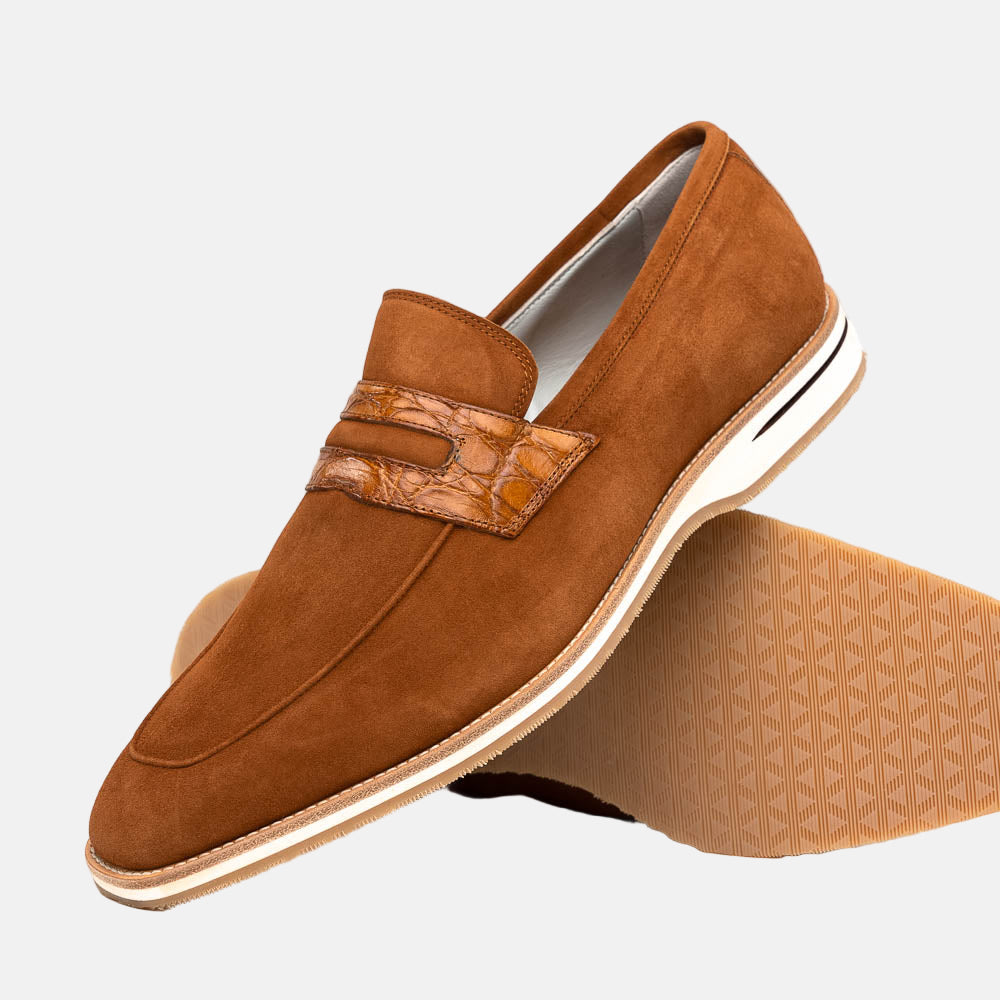 Sueded Goatskin Penny Loafer Cognac