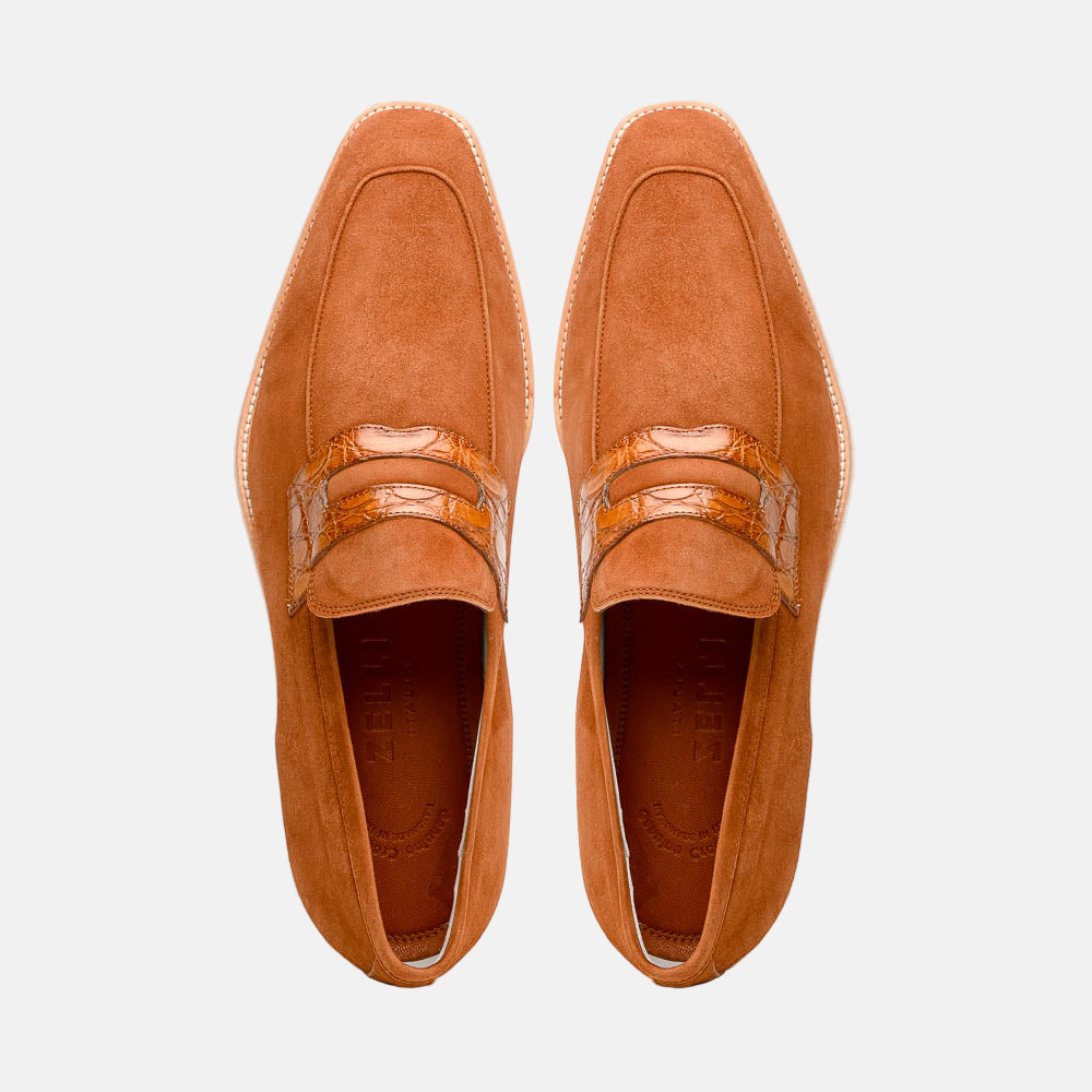 Sueded Goatskin Penny Loafer Cognac