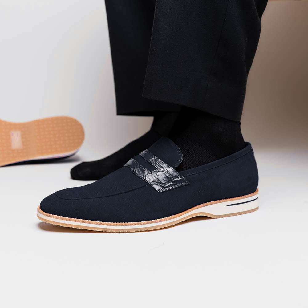 Sueded Goatskin Penny Loafer Navy