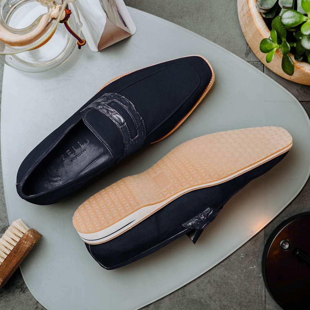 Sueded Goatskin Penny Loafer Navy