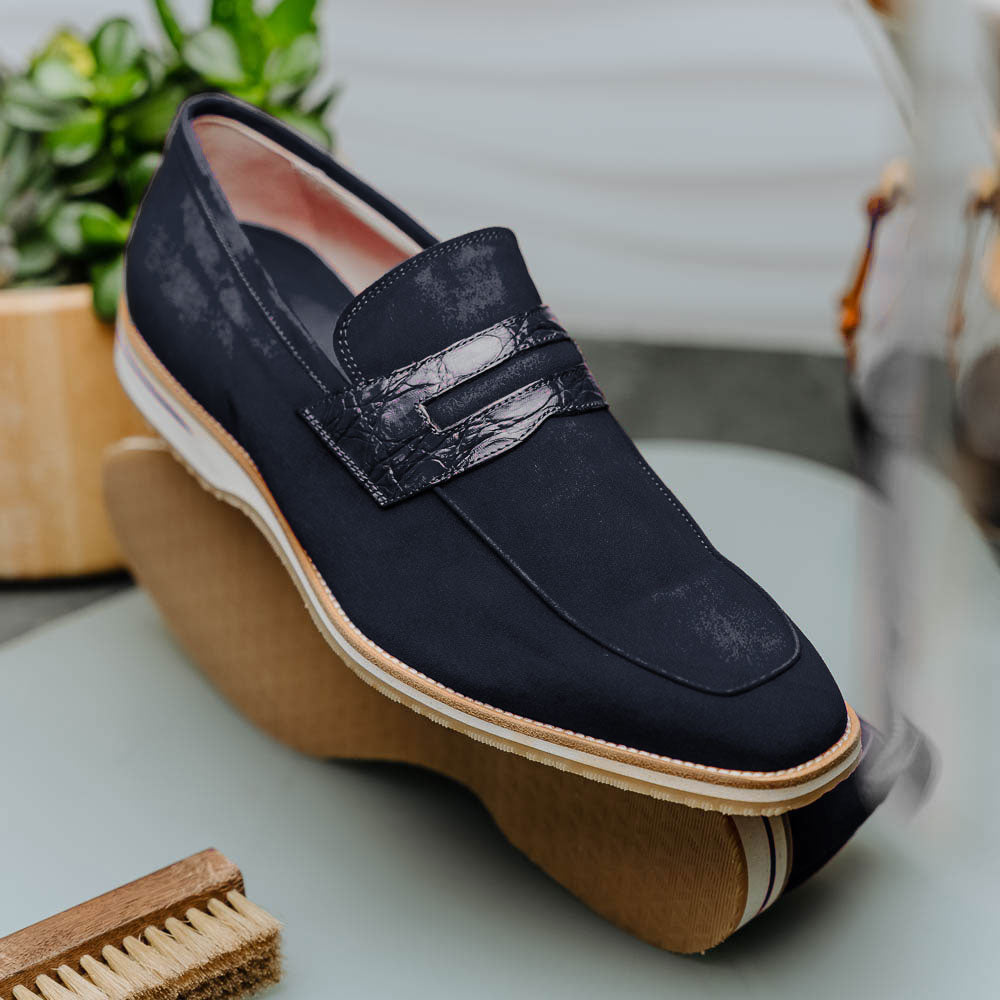 Sueded Goatskin Penny Loafer Navy