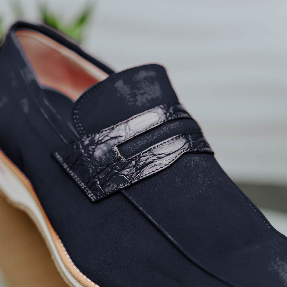 Sueded Goatskin Penny Loafer Navy