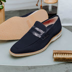Sueded Goatskin Penny Loafer Navy