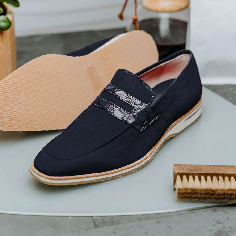 Sueded Goatskin Penny Loafer Navy