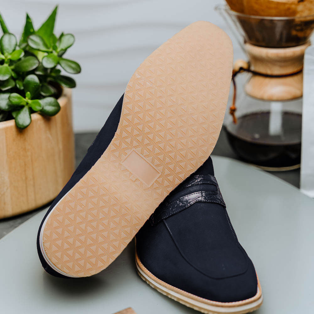 Sueded Goatskin Penny Loafer Navy
