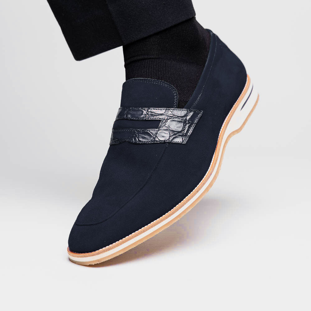 Sueded Goatskin Penny Loafer Navy