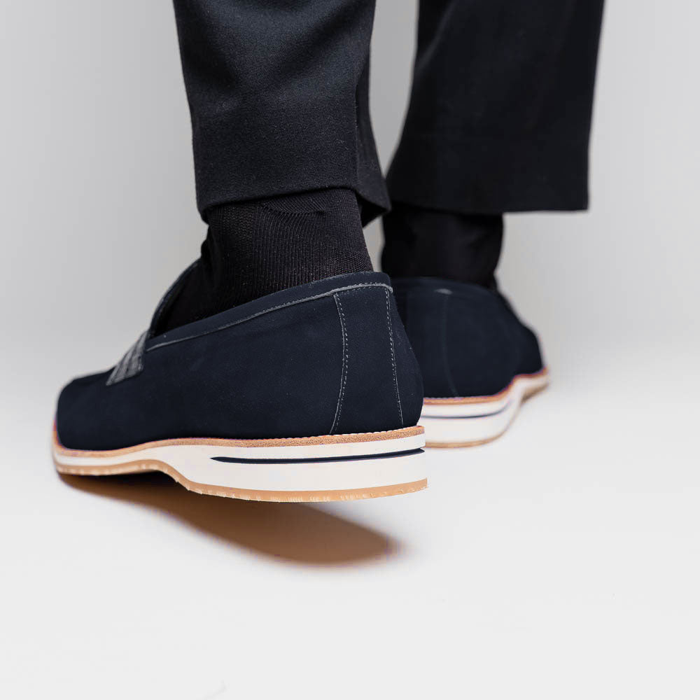 Sueded Goatskin Penny Loafer Navy