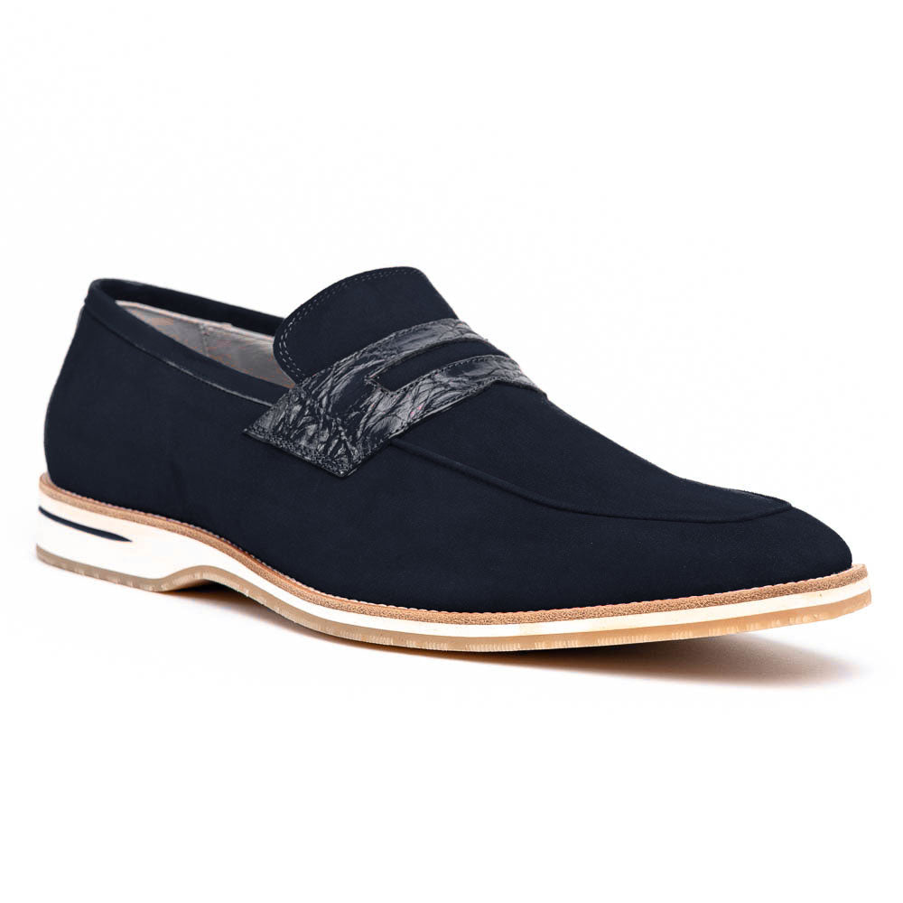 Sueded Goatskin Penny Loafer Navy