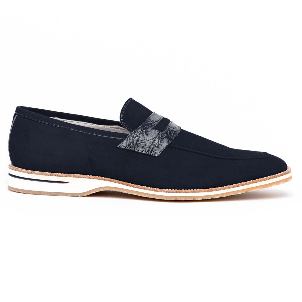 Sueded Goatskin Penny Loafer Navy