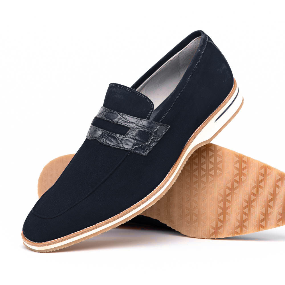 Sueded Goatskin Penny Loafer Navy