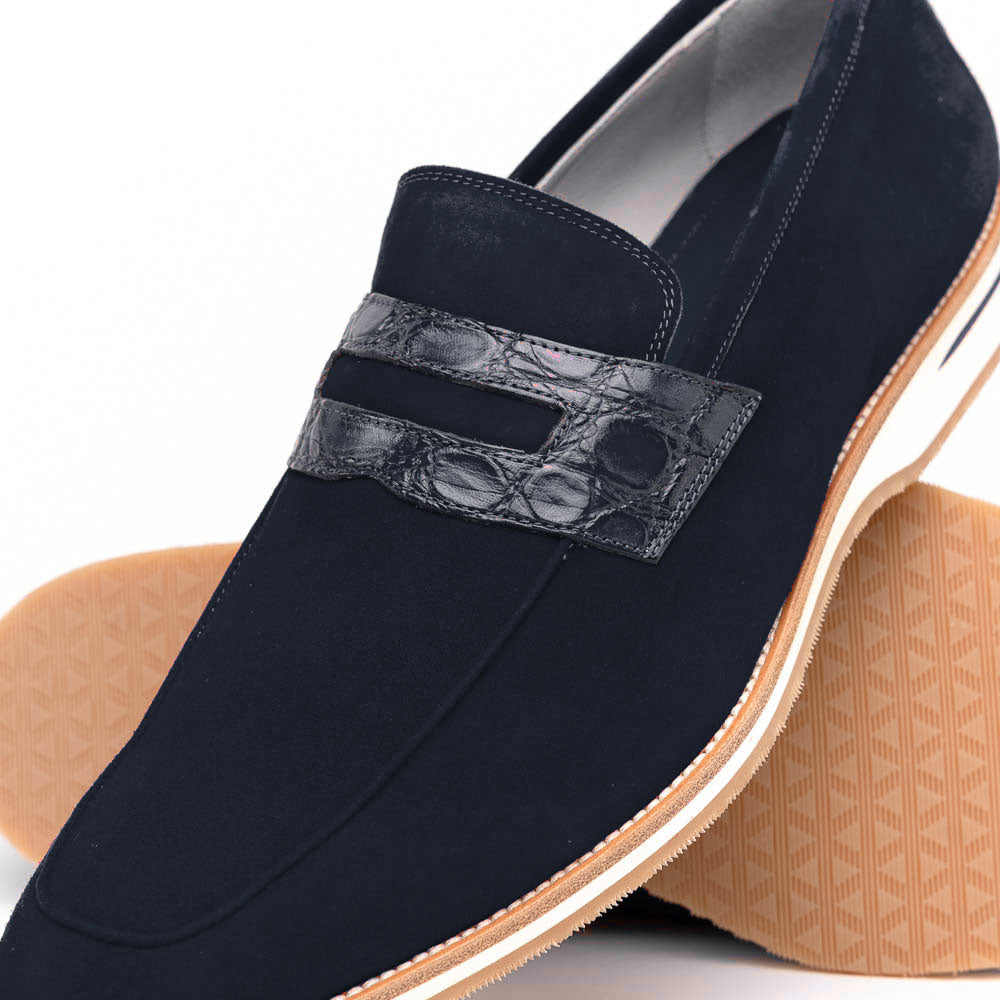 Sueded Goatskin Penny Loafer Navy