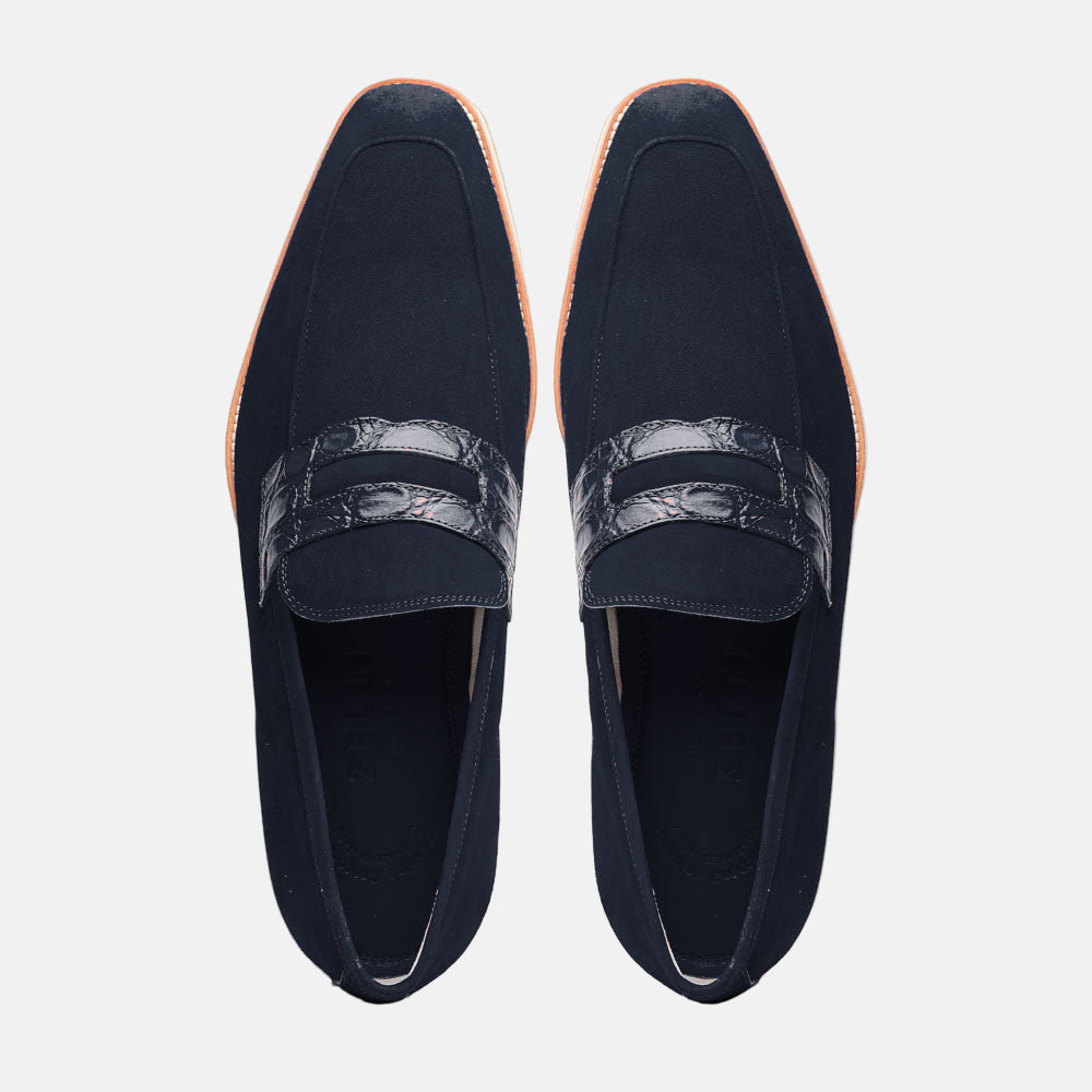Sueded Goatskin Penny Loafer Navy