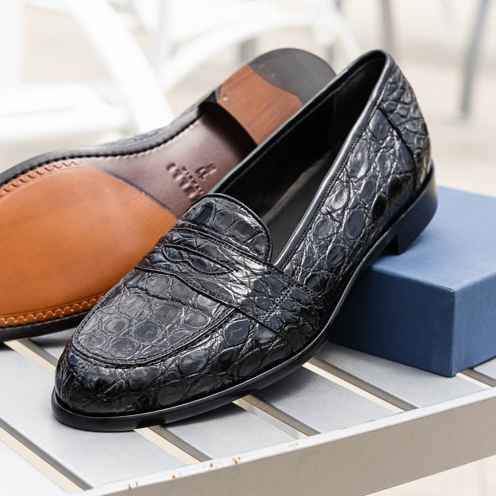 Tuscany Crocodile Penny Loafer | Black