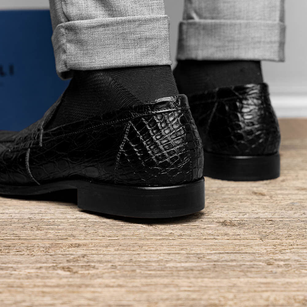 Roma Crocodile Penny Loafer | Black