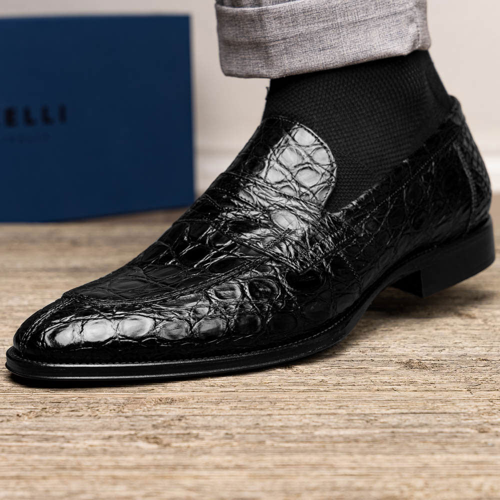 Roma Crocodile Penny Loafer | Black
