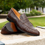 Roma Crocodile Penny Loafer | Cognac