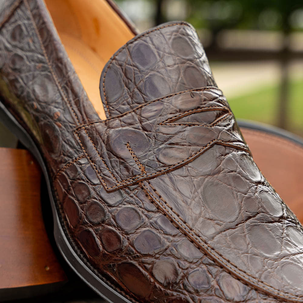 Roma Crocodile Penny Loafer | Cognac