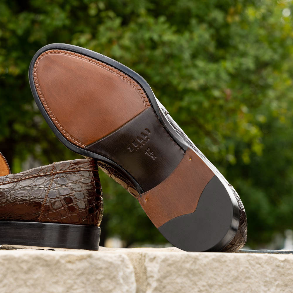 Roma Crocodile Penny Loafer | Cognac