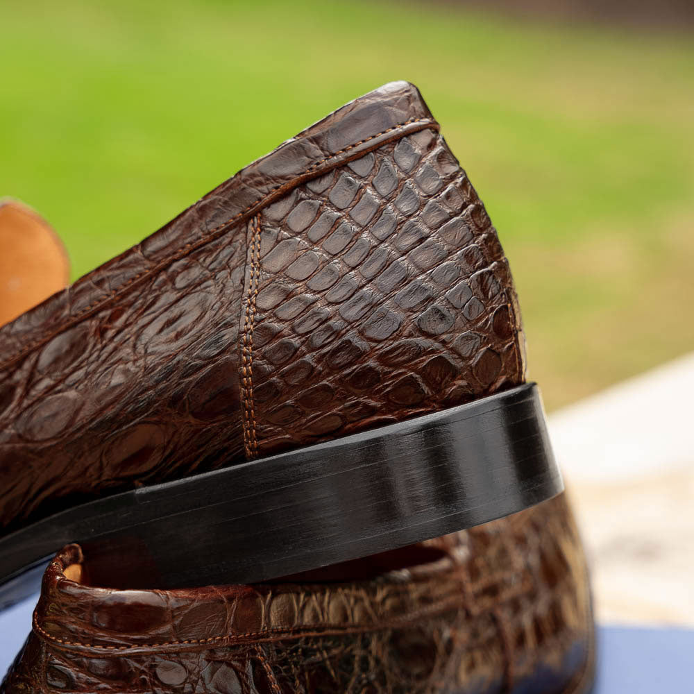 Roma Crocodile Penny Loafer | Cognac