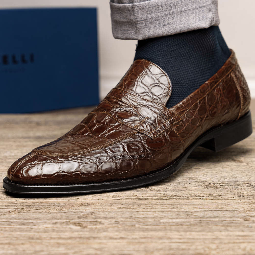 Roma Crocodile Penny Loafer | Cognac