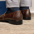 Roma Crocodile Penny Loafer | Cognac