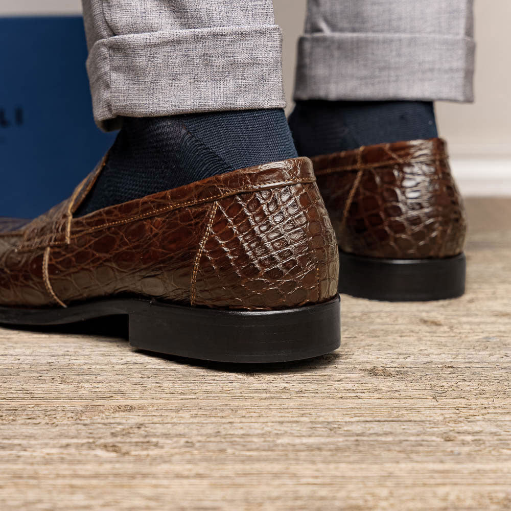 Roma Crocodile Penny Loafer | Cognac