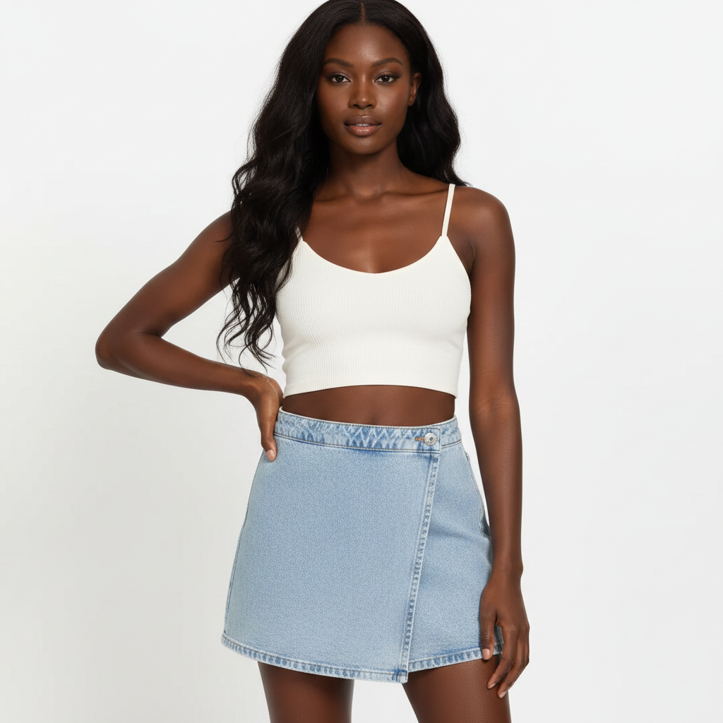Zenana Wrap Front Denim Skort