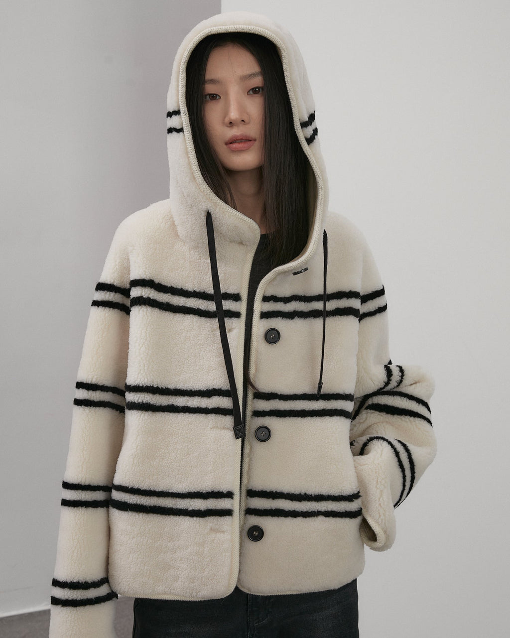 Fireladyfur Women's Lamb Wool Striped Jacket ‘Snowy New Year’