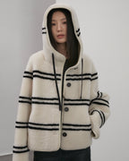 Fireladyfur Women's Lamb Wool Striped Jacket ‘Snowy New Year’