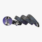 Black Strap Globe Buckle with Purple & Blue Crystal Studded Rhinestone Belt