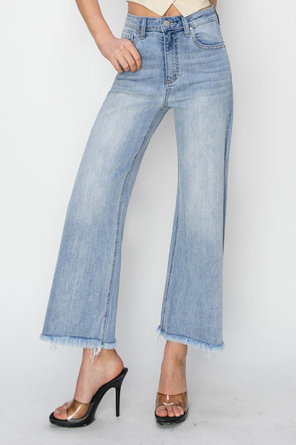 Crop Wide Fray Hem Jeans