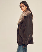 Fireladyfur Sheepskin Parka Coat with Two-Tone Toscana Coyote Fur Collar