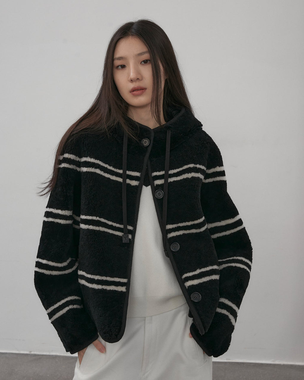 Fireladyfur Women's Lamb Wool Striped Jacket ‘Snowy New Year’