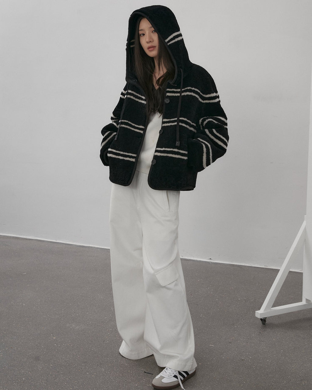 Fireladyfur Women's Lamb Wool Striped Jacket ‘Snowy New Year’