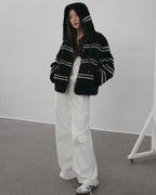 Fireladyfur Women's Lamb Wool Striped Jacket ‘Snowy New Year’