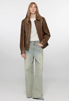 Fireladyfur Women's Vintage Brown Aviator Style Leather Jacket 'South City Old Lane'