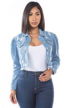 Light Wash Distressed Denim Crop Jacket