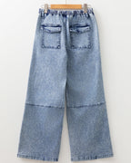 Celestine Acid Wash Exposed Seam Drawstring Elastic Waist Barrel Jeans