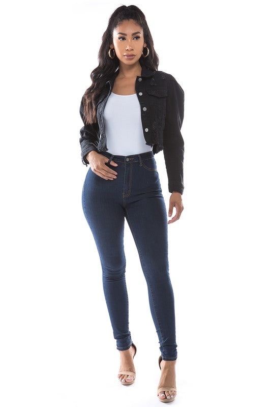 Denim Crop Jacket Black