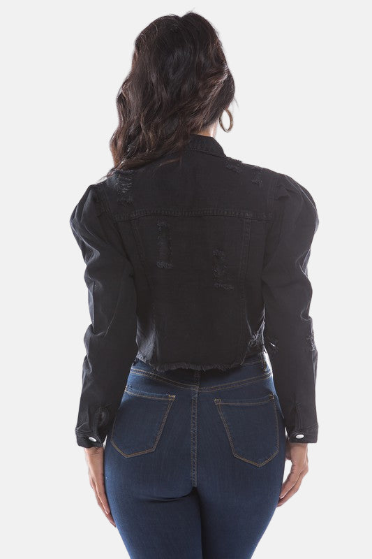 Denim Crop Jacket Black