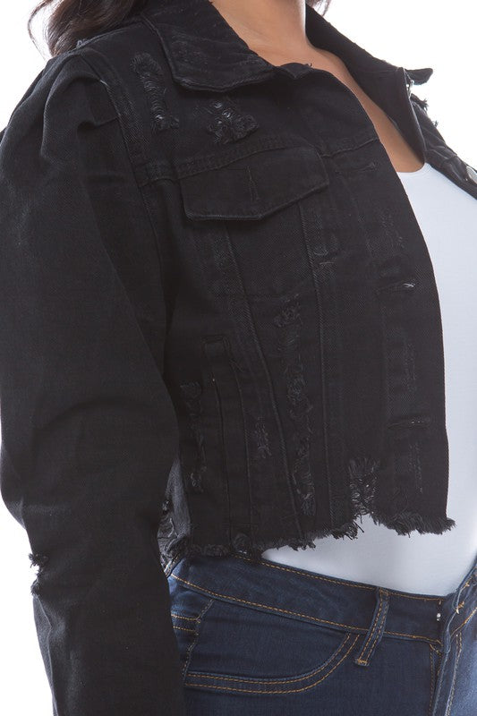 Denim Crop Jacket Black
