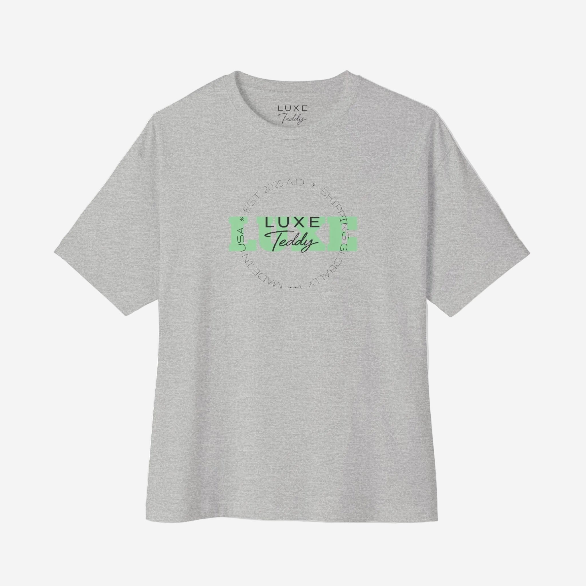 Luxe Teddy Oversized Vintage Green 'LUXE' Boxy Tee | 1021