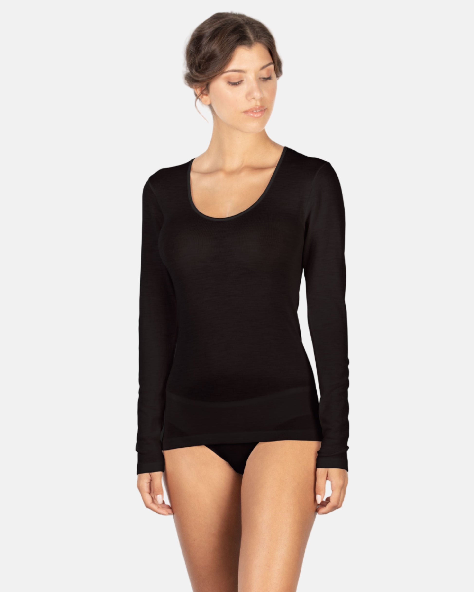 EGi Luxury Merino Wool Silk Women's Long Sleeve T-Shirt | 143