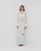 Silk Chiffon Light and Hazy Cool Drape Lace-Up Summer Shirt ‘Hazy Moonlight’