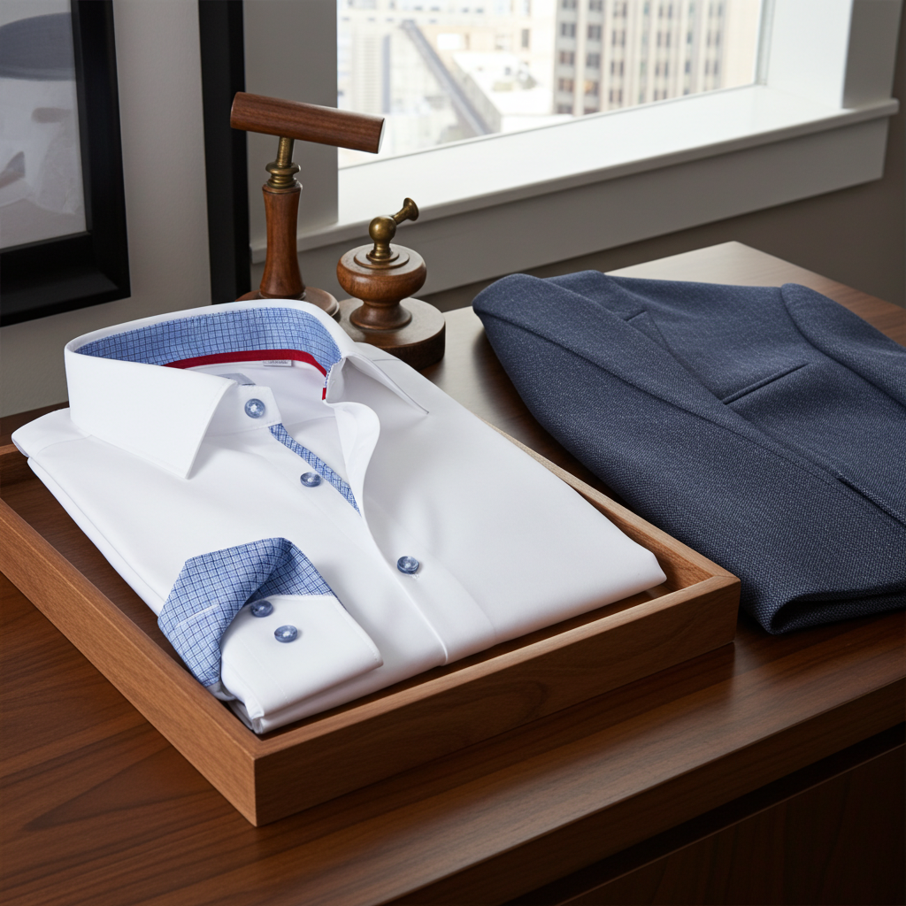 Edward Cotton Knit-Stretch Button-Up Shirt with Contrast Details White | Tailored Fit (Fitted)