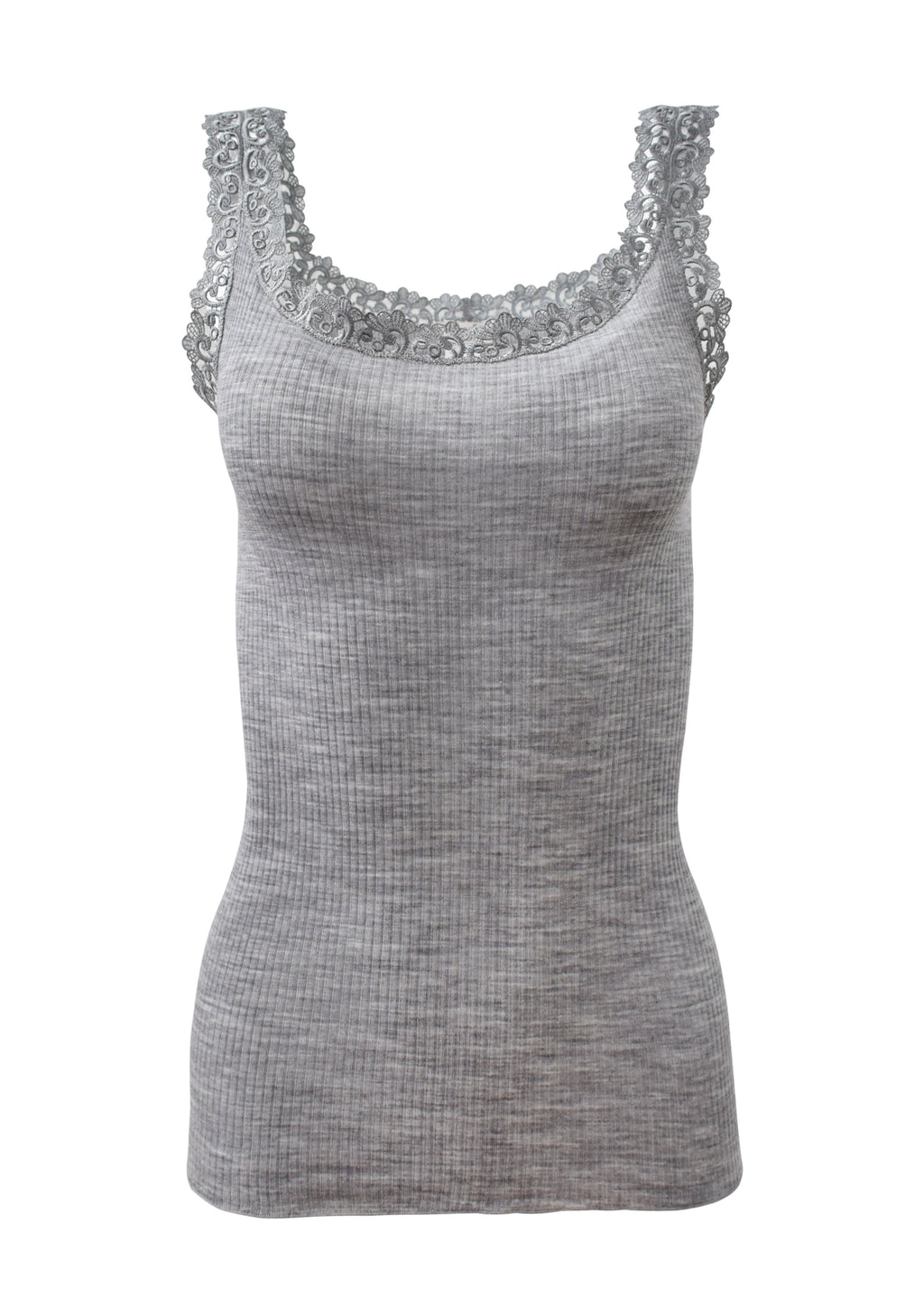 EGI Luxury Wool Silk Camisole with Macramé Lace Trim