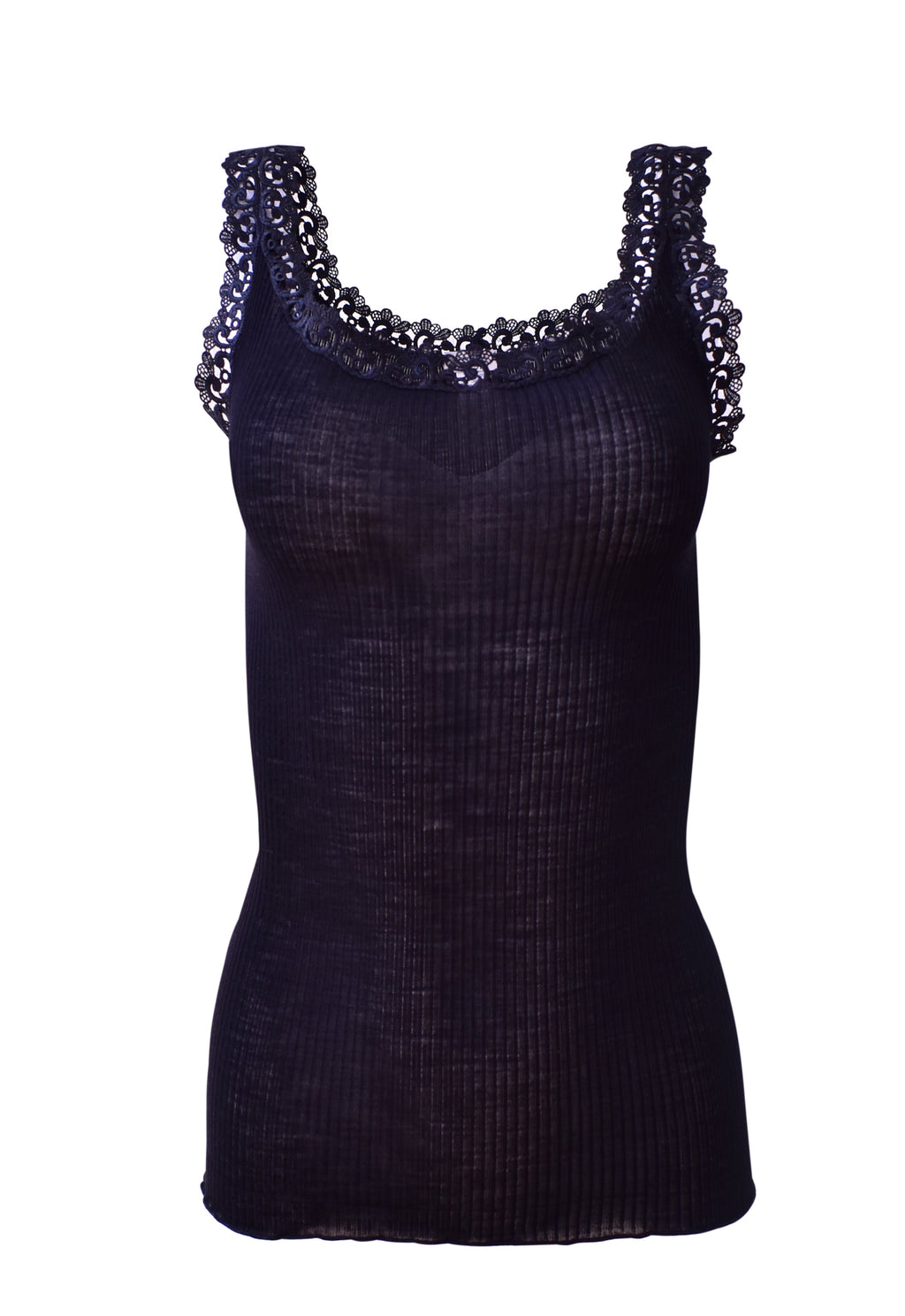 EGI Luxury Wool Silk Camisole with Macramé Lace Trim